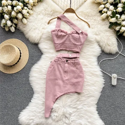 Chic Irregular Skirt & Crop Top Set - Image 2
