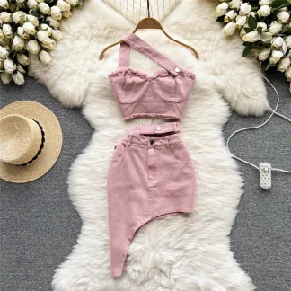 Chic Irregular Skirt & Crop Top Set