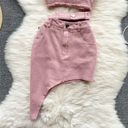 Chic Irregular Skirt & Crop Top Set - Image 5