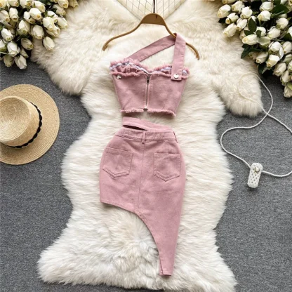 Chic Irregular Skirt & Crop Top Set - Image 3